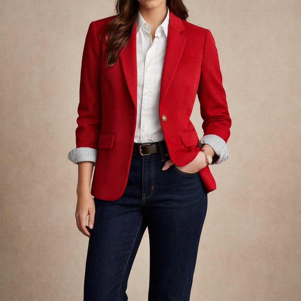 Julian Leopold Studio Red Textured Blazer Jacket Women Preppy Career Classic S